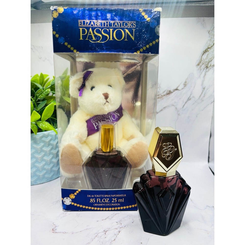 New Elizabeth Taylor PASSION .85oz Perfume Teddy Bear Gift Set & 1.5oz 80% Full